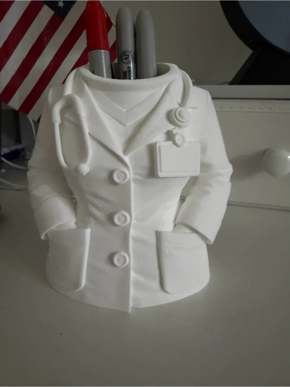 3D Medical Desk Organizer – Lab Coat Bust with Stethoscope and Card Holder